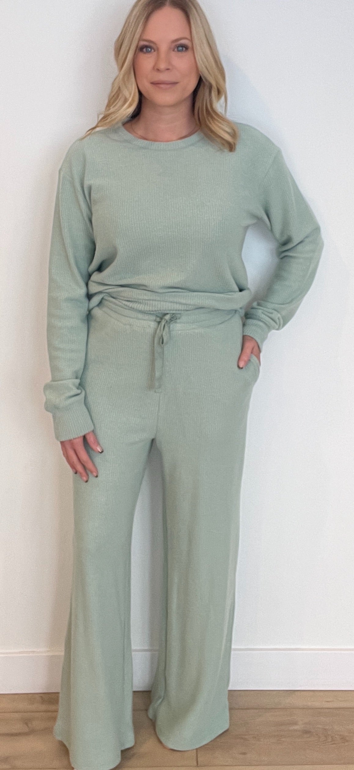 Slow Days Waffle Knit Pants-Sage-Final Sale