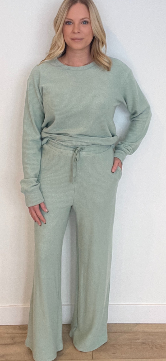 Slow Days Waffle Knit Pants-Sage-Final Sale
