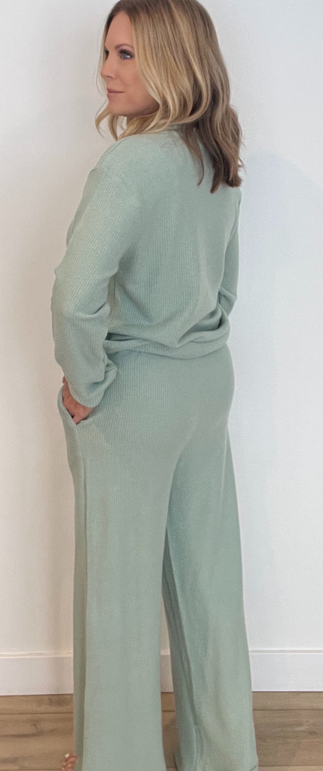 Slow Days Waffle Knit Pants-Sage-Final Sale