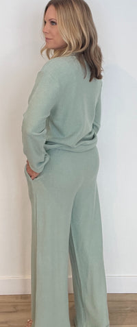 Slow Days Waffle Knit Pants-Sage-Final Sale