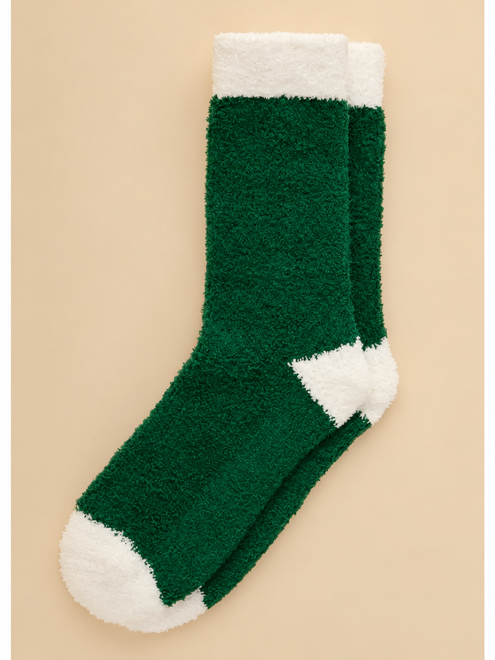 Marshmallow Crew Socks-Green/White Heel