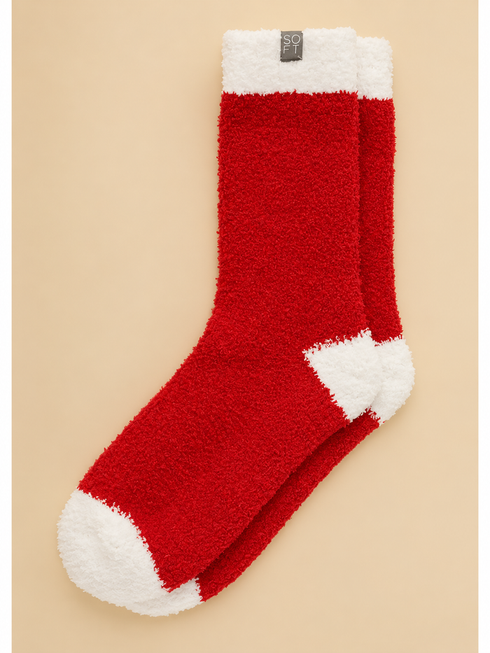 Marshmallow Crew Socks-Red/White Heel