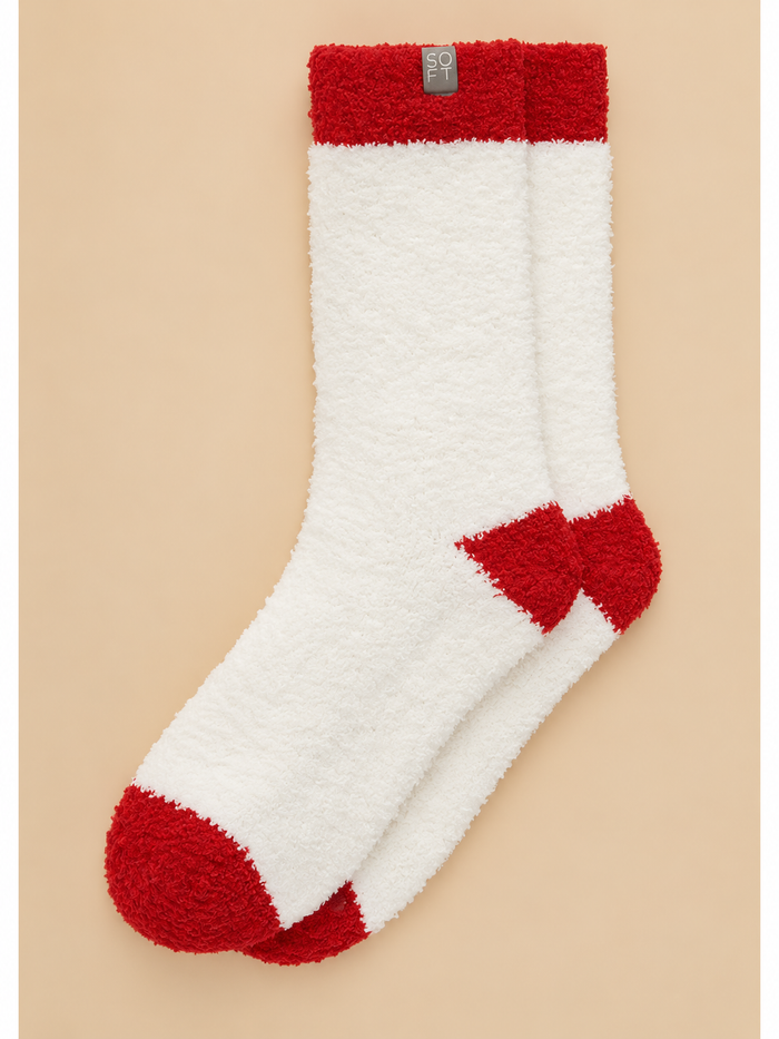Marshmallow Crew Socks-White/Red Heel