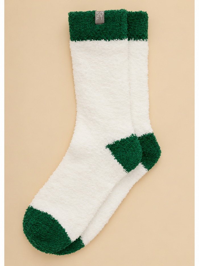 Marshmallow Crew Socks-White/Green Heel