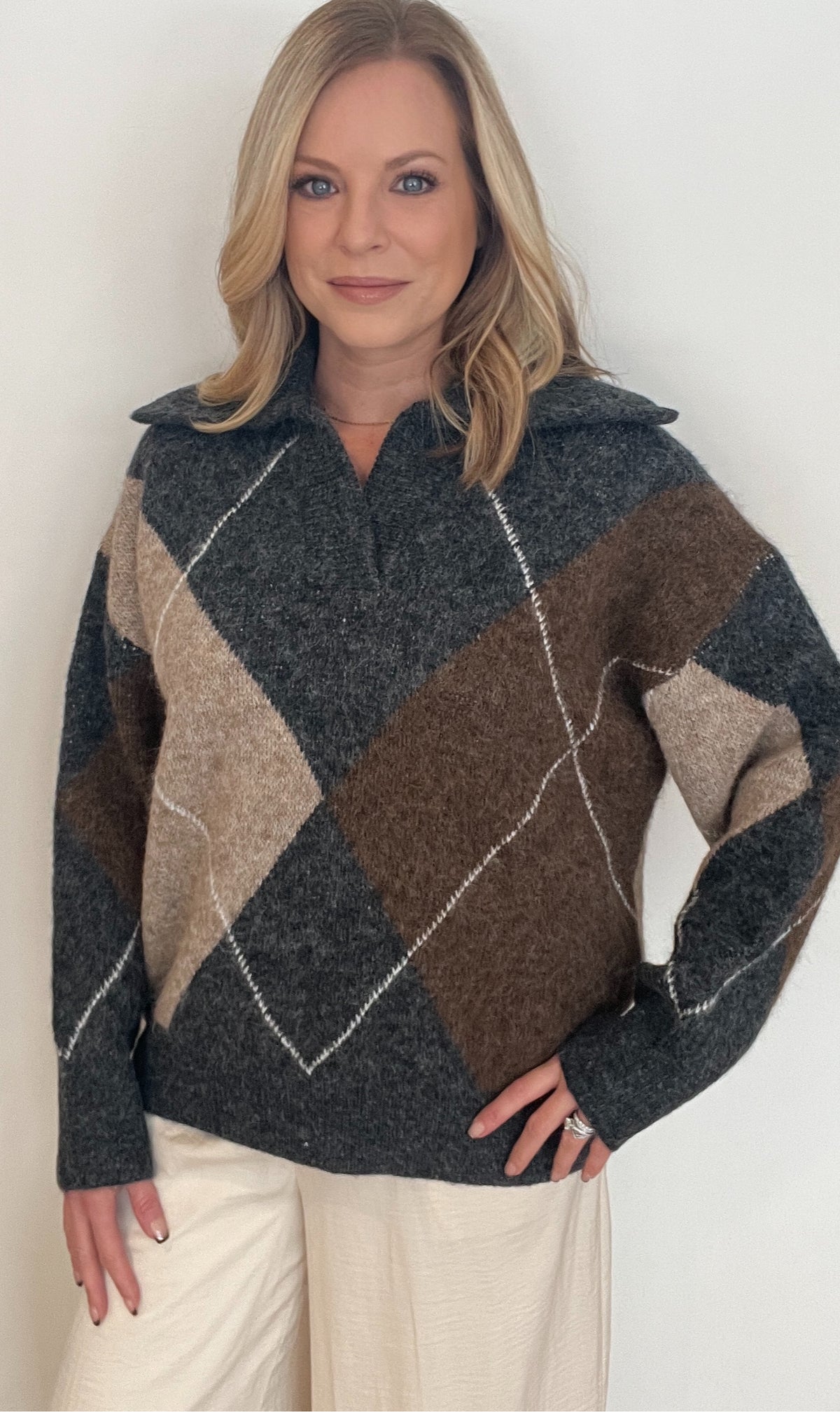 Windsor Argyle Sweater-Charcoal-Final Sale