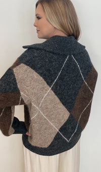 Windsor Argyle Sweater-Charcoal-Final Sale