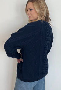 Harborline Cable Knit Sweater-Navy