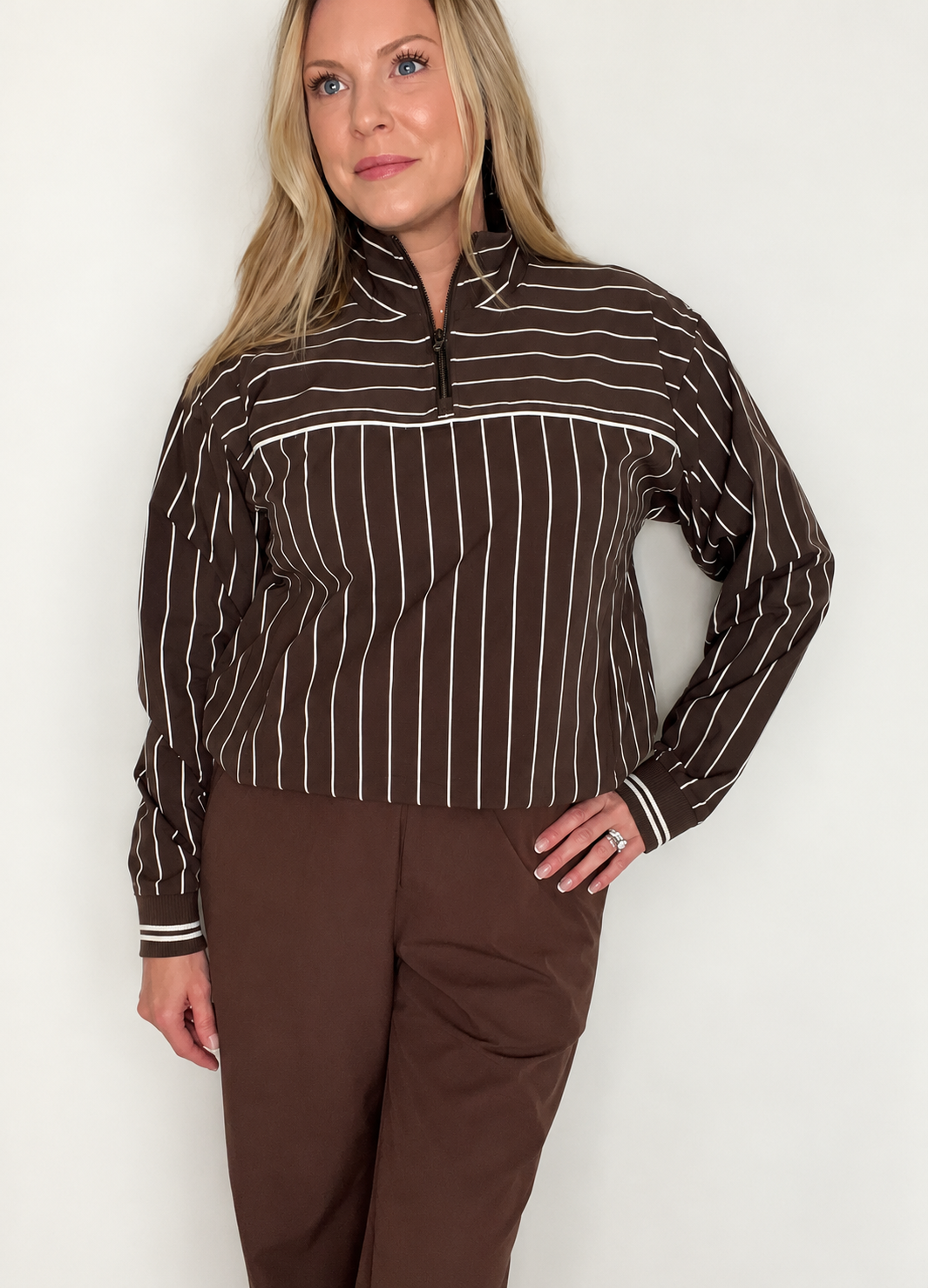 On The Move Jacket-Chocolate/White Stripe