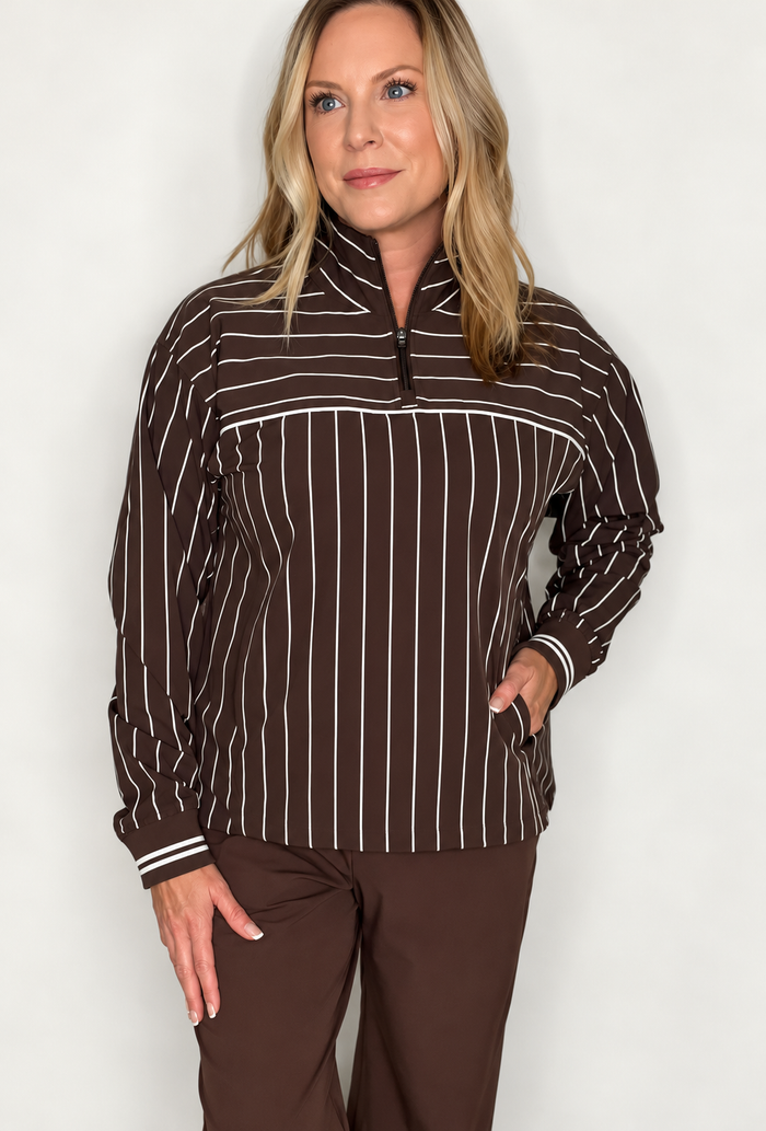 On The Move Jacket-Chocolate/White Stripe