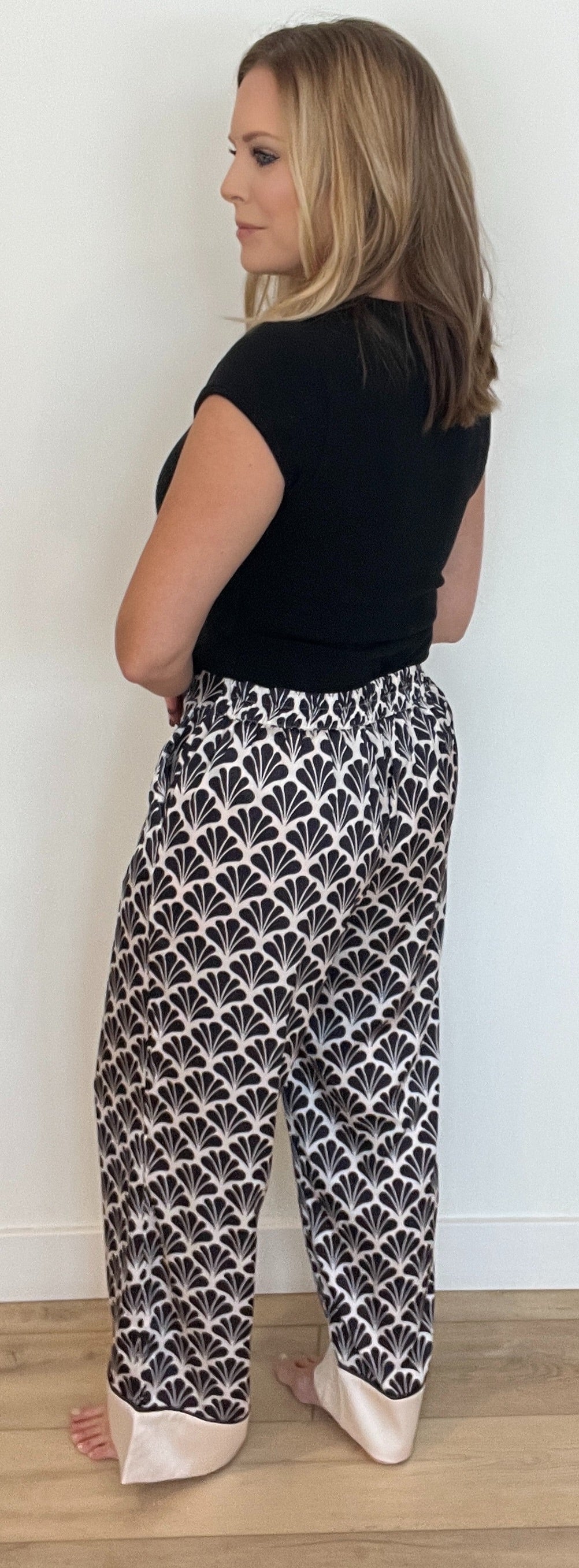 Seashell Print Pants-Black/Ecru-Final Sale