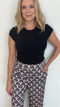 Seashell Print Pants-Black/Ecru-Final Sale