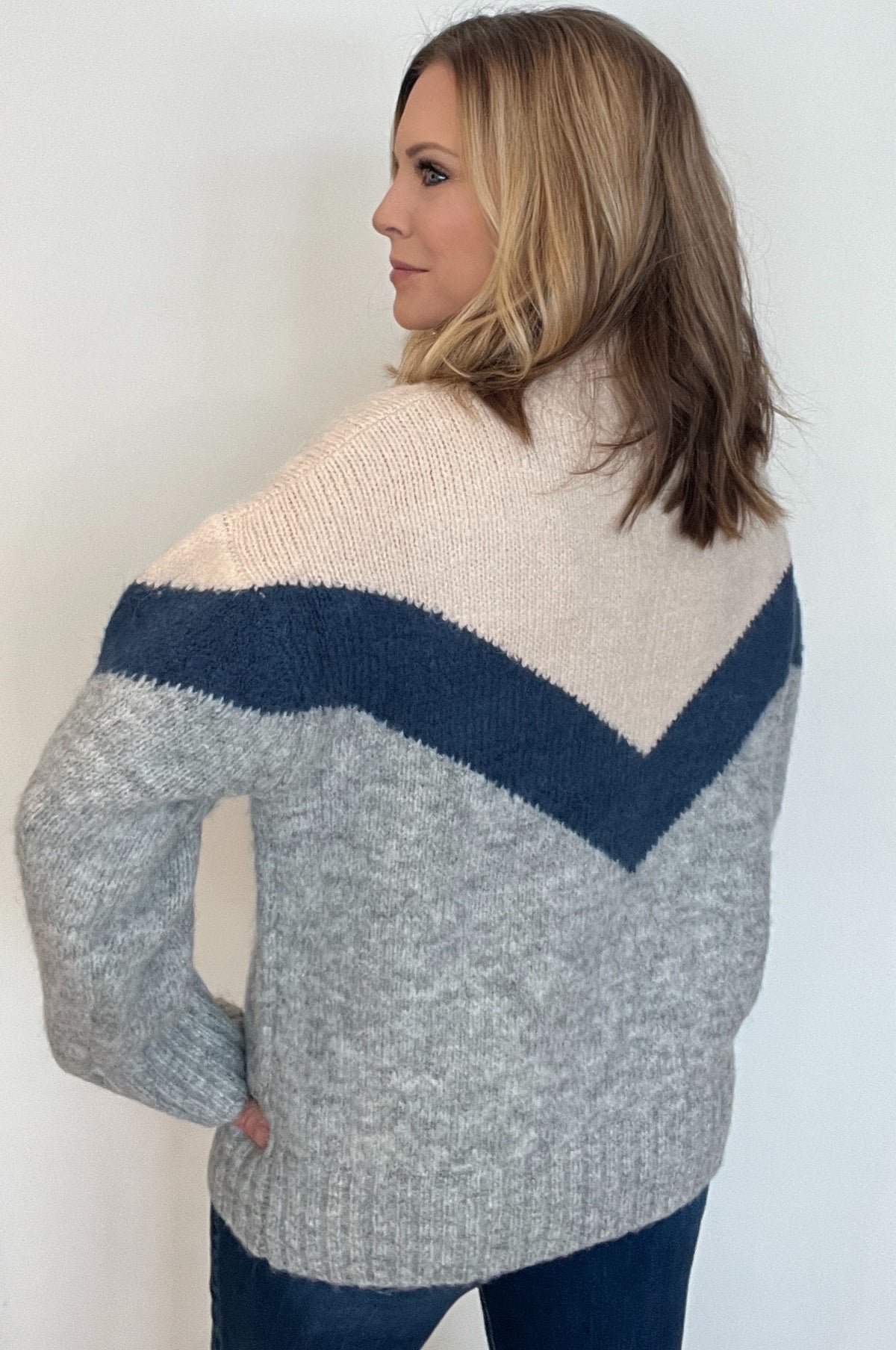 Chevy Half Zip Sweater-Cream/Blue Combo-Final Sale