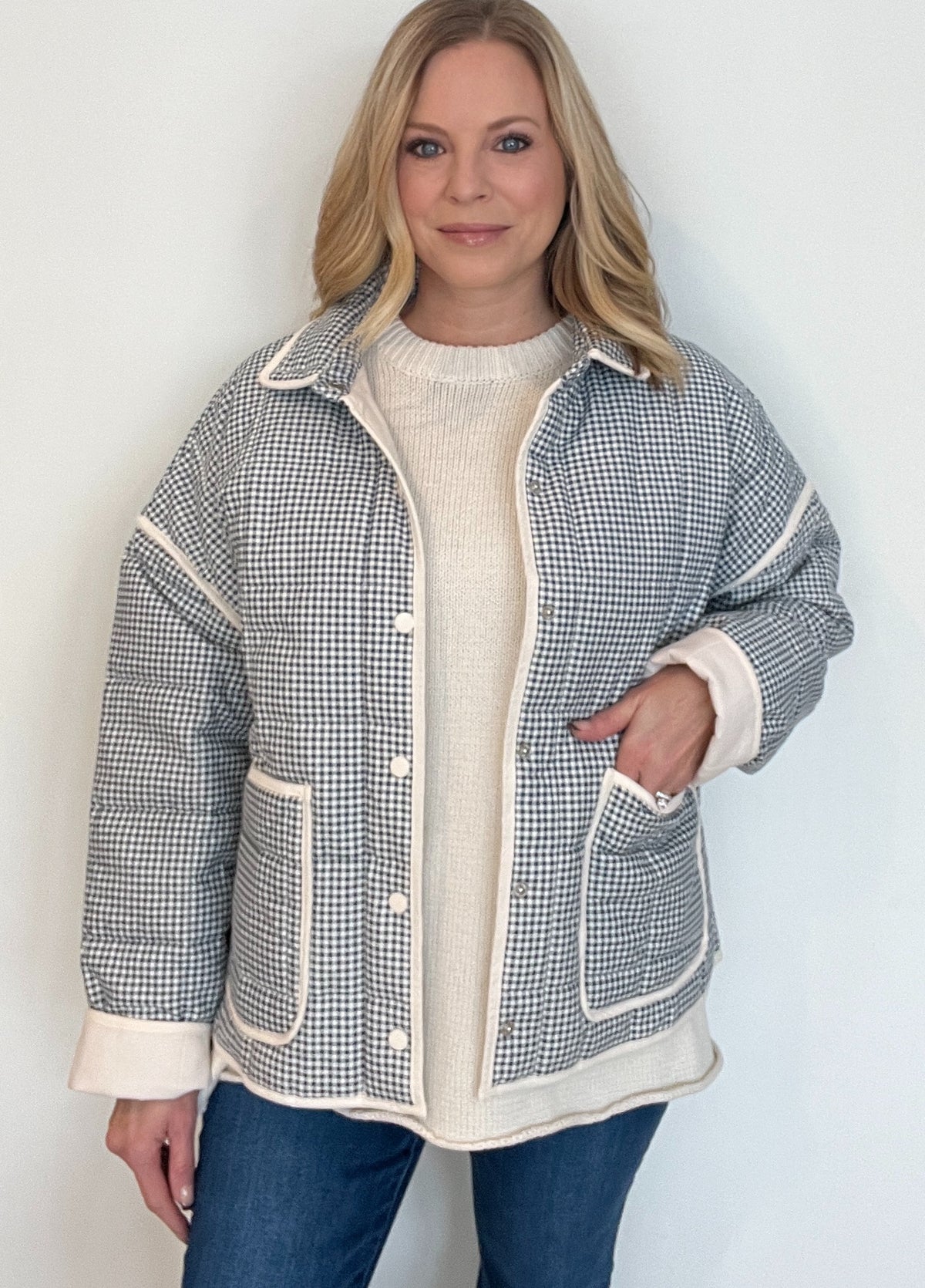 Gingham Jacket-Blue/Cream