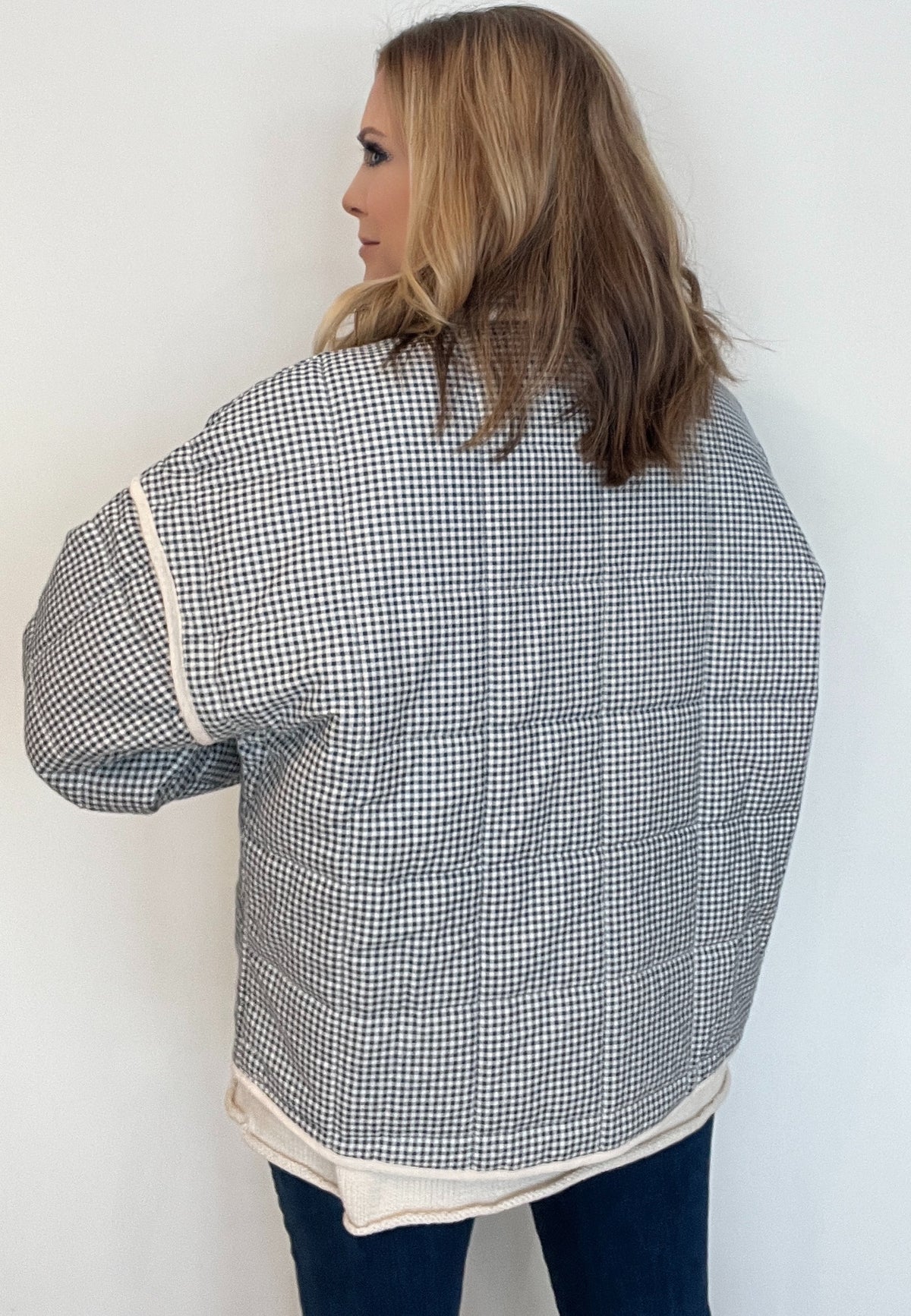 Gingham Jacket-Blue/Cream