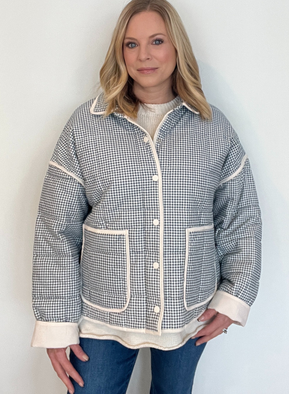 Gingham Jacket-Blue/Cream