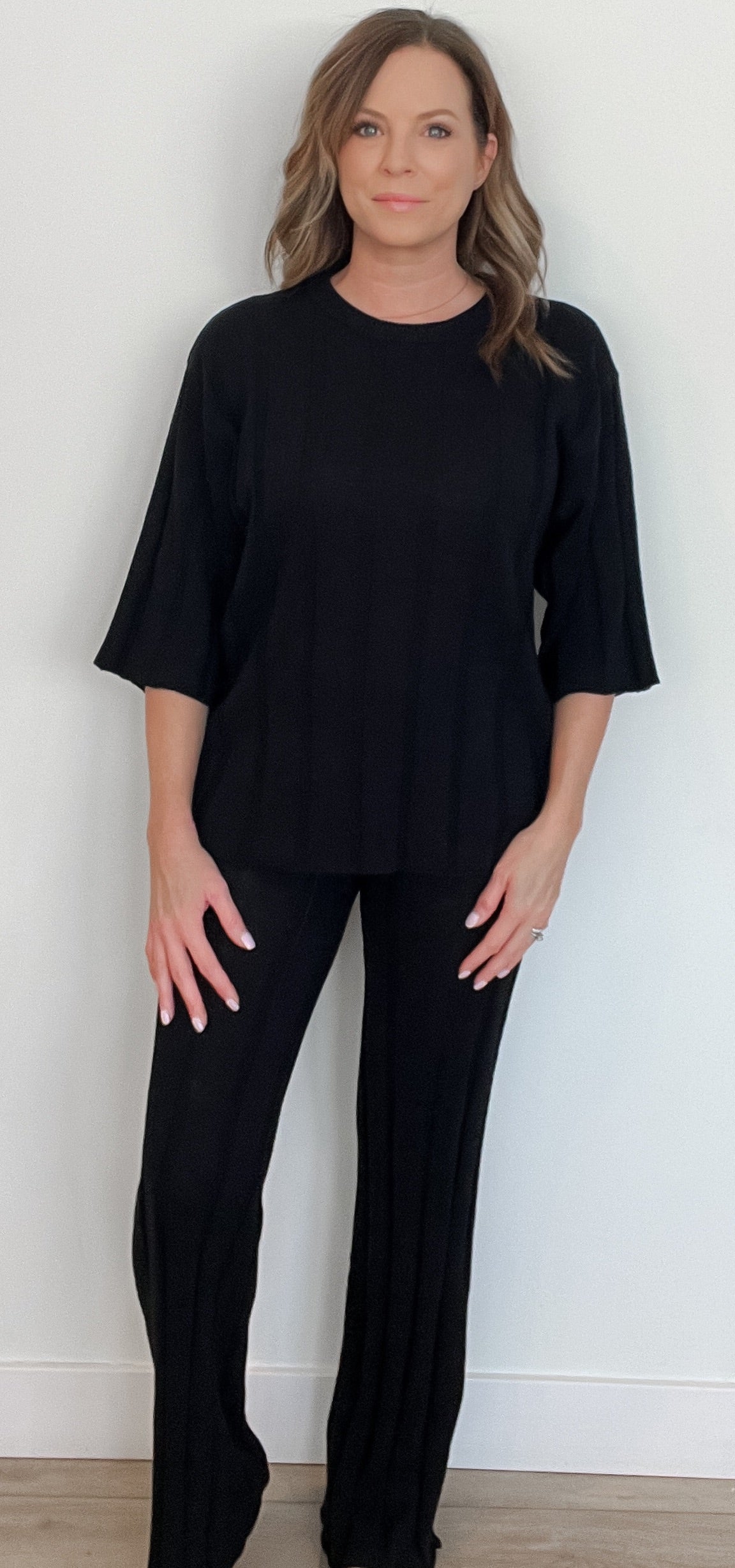 Beachcomber Cotton Ribbed Pant-Black-Final Sale