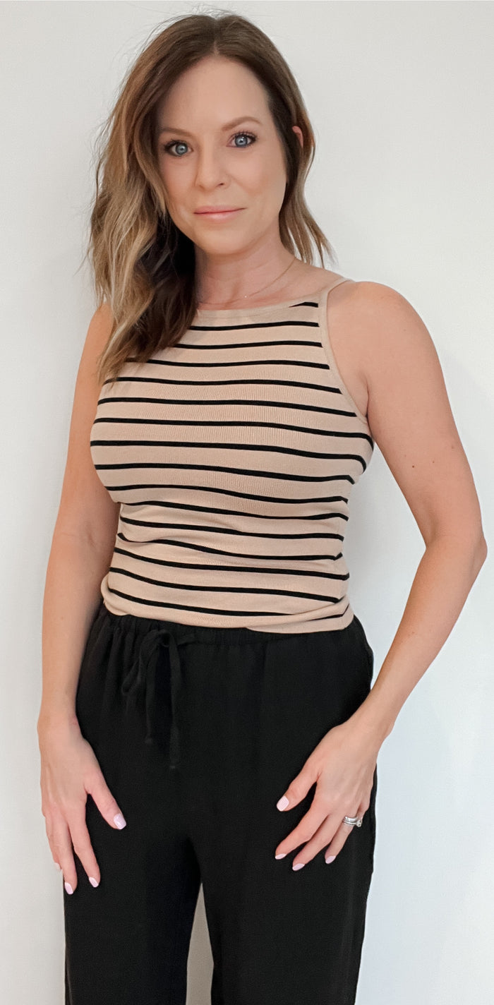 Beachside Tank-Beige/Black
