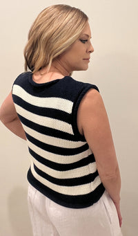 Causeway Stripe Knit Vest-Navy/Cream-Final Sale