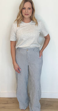 Nantucket Cotton Pants-Ivory/Blue