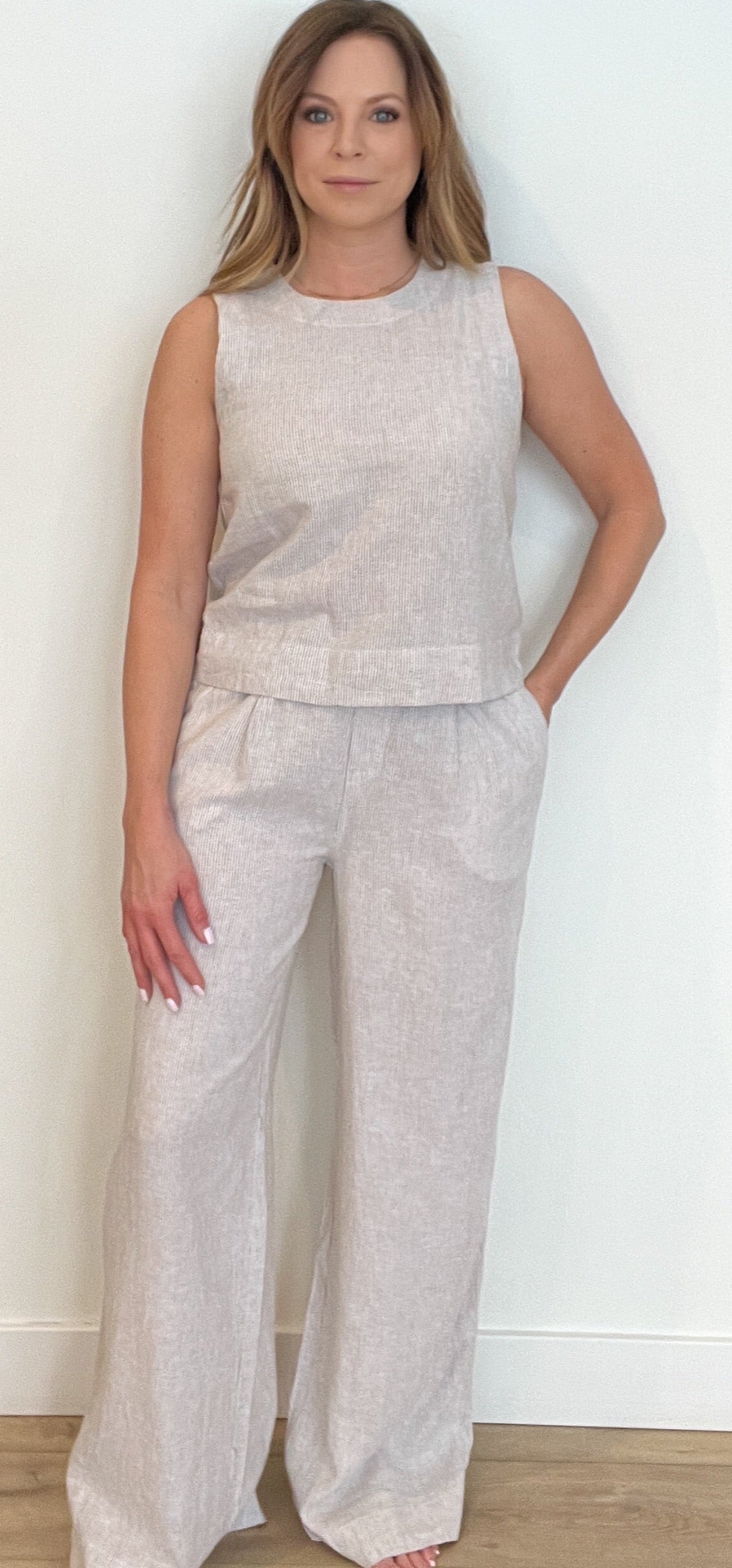 Ocean Breeze Linen Blend Pants- White Oak