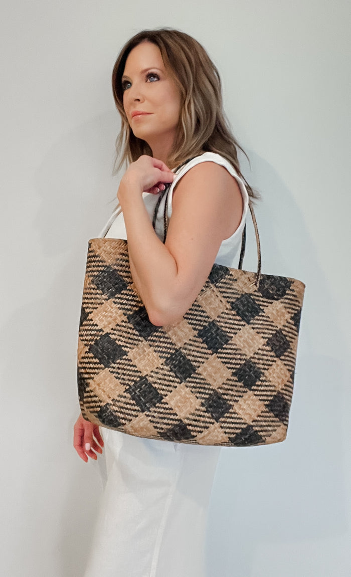Luxe Day Tote-Black Plaid