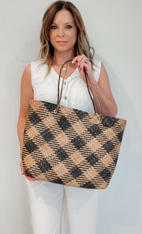 Luxe Day Tote-Black Plaid