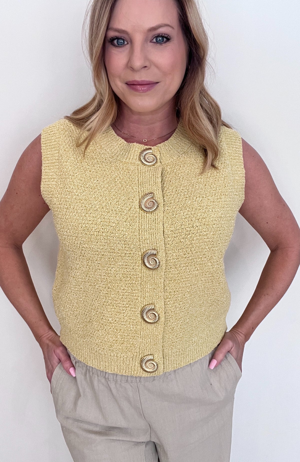 Shell Knit Tank-Mustard-Final Sale