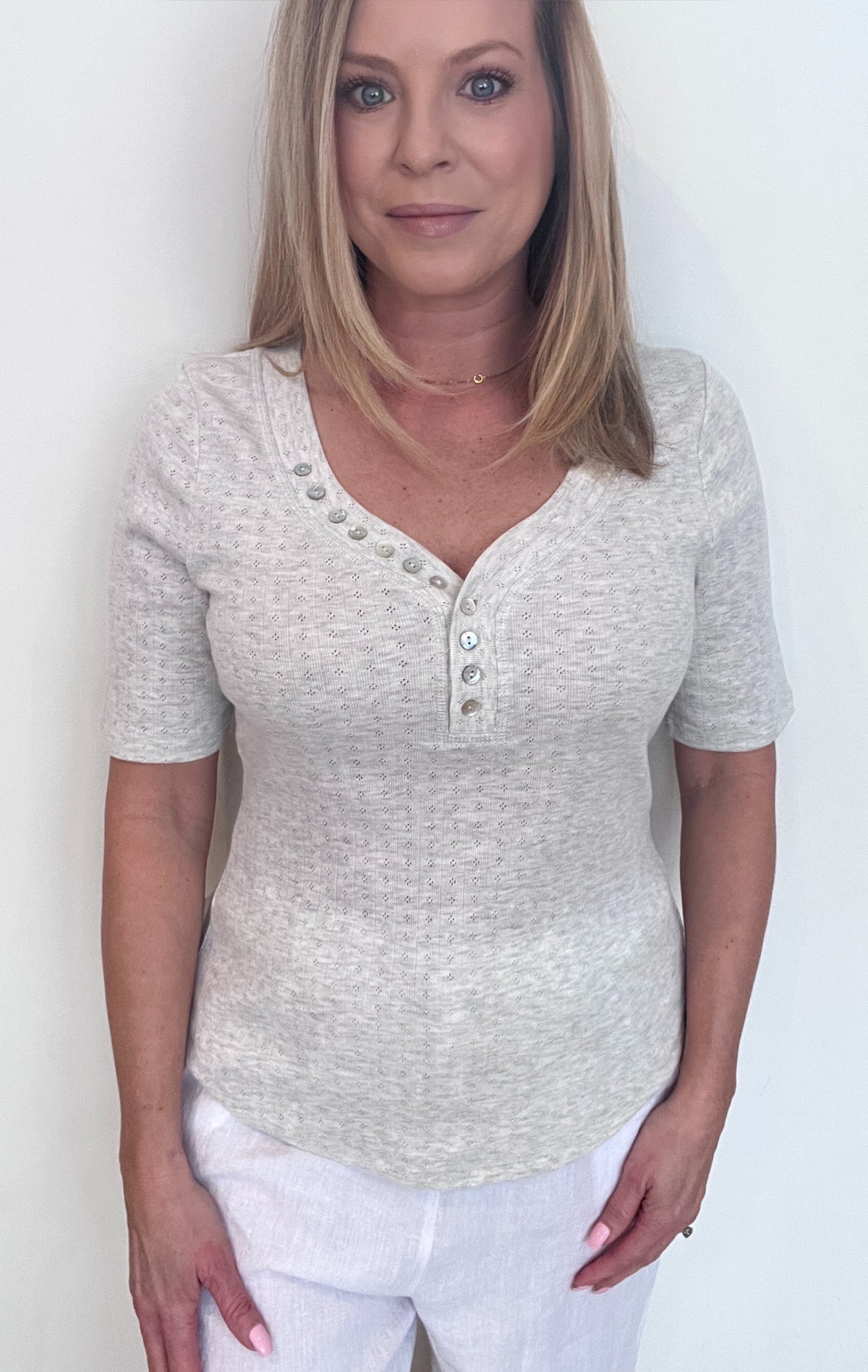 Misty Pointelle Tee-Light Grey-Final Sale