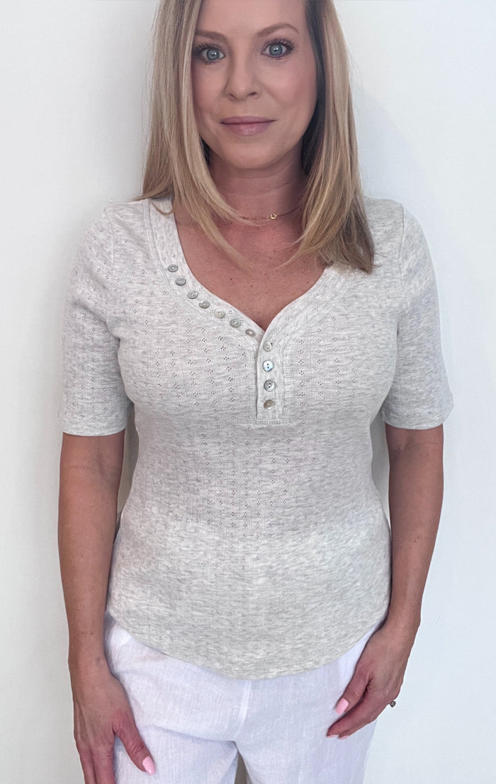 Misty Pointelle Tee-Light Grey-Final Sale