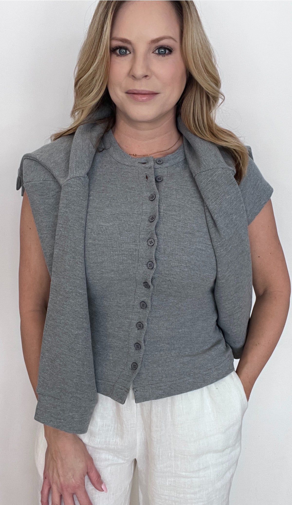 The Weekends Waffle Top-Grey-Final Sale