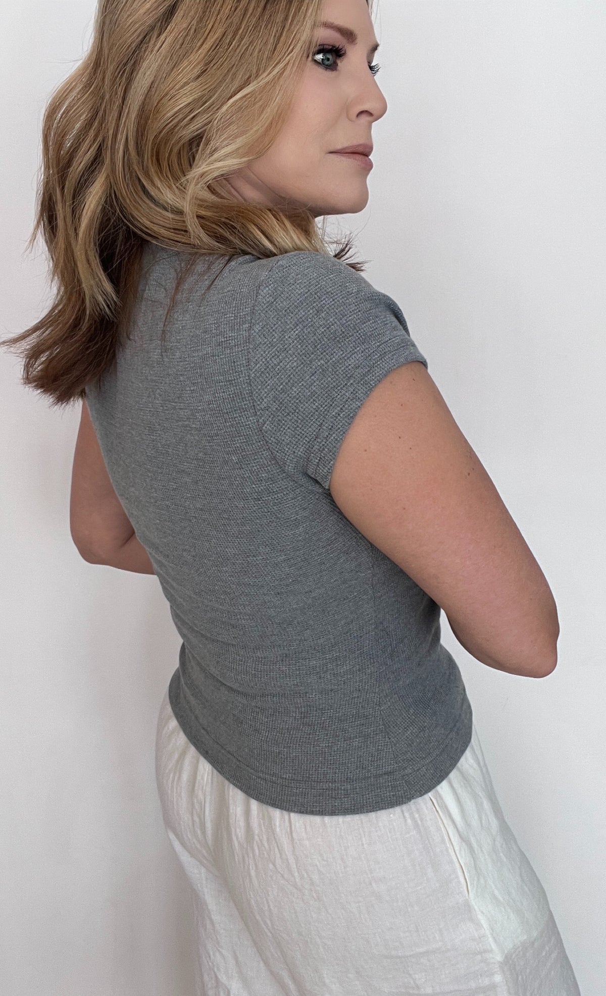 The Weekends Waffle Top-Grey-Final Sale