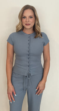 The Weekends Waffle Top-Blue-Final Sale