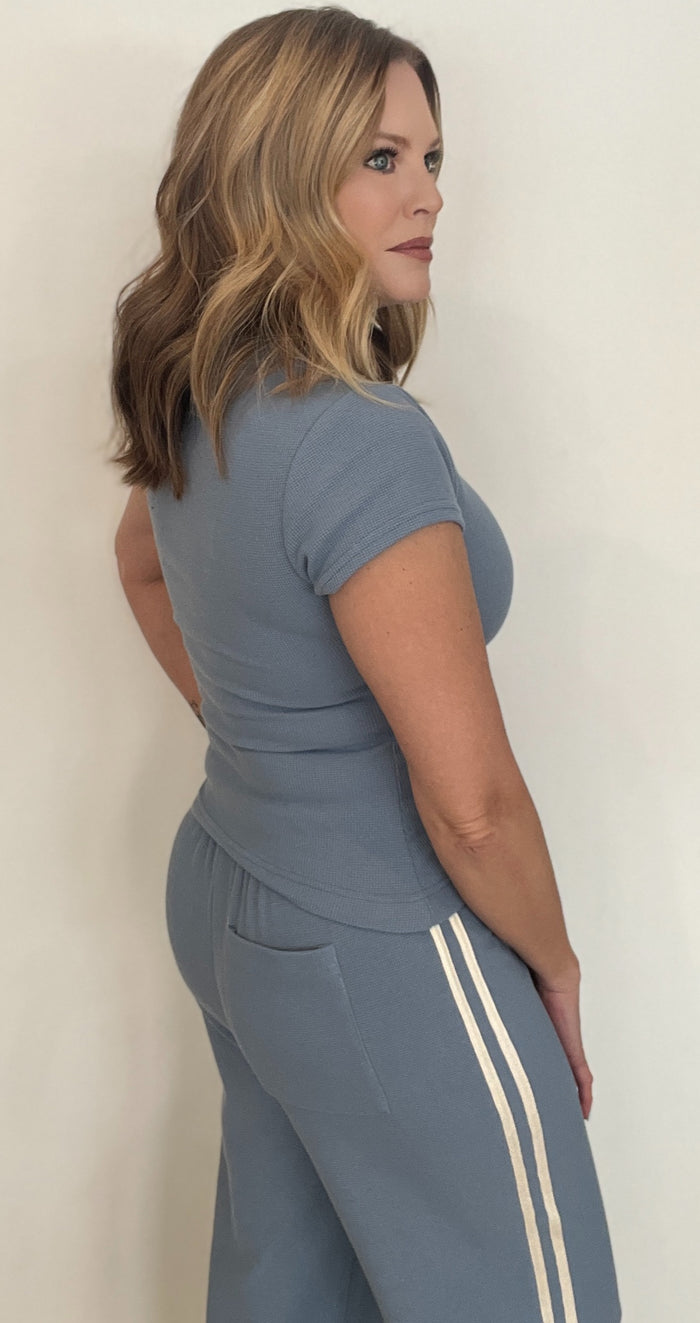 The Weekends Waffle Top-Blue-Final Sale