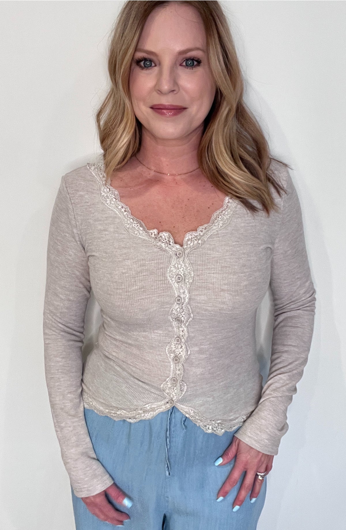 Harbor Lace Top-Oatmeal-Final Sale