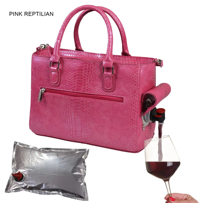 Insulated Drink Purse-Pink Reptile