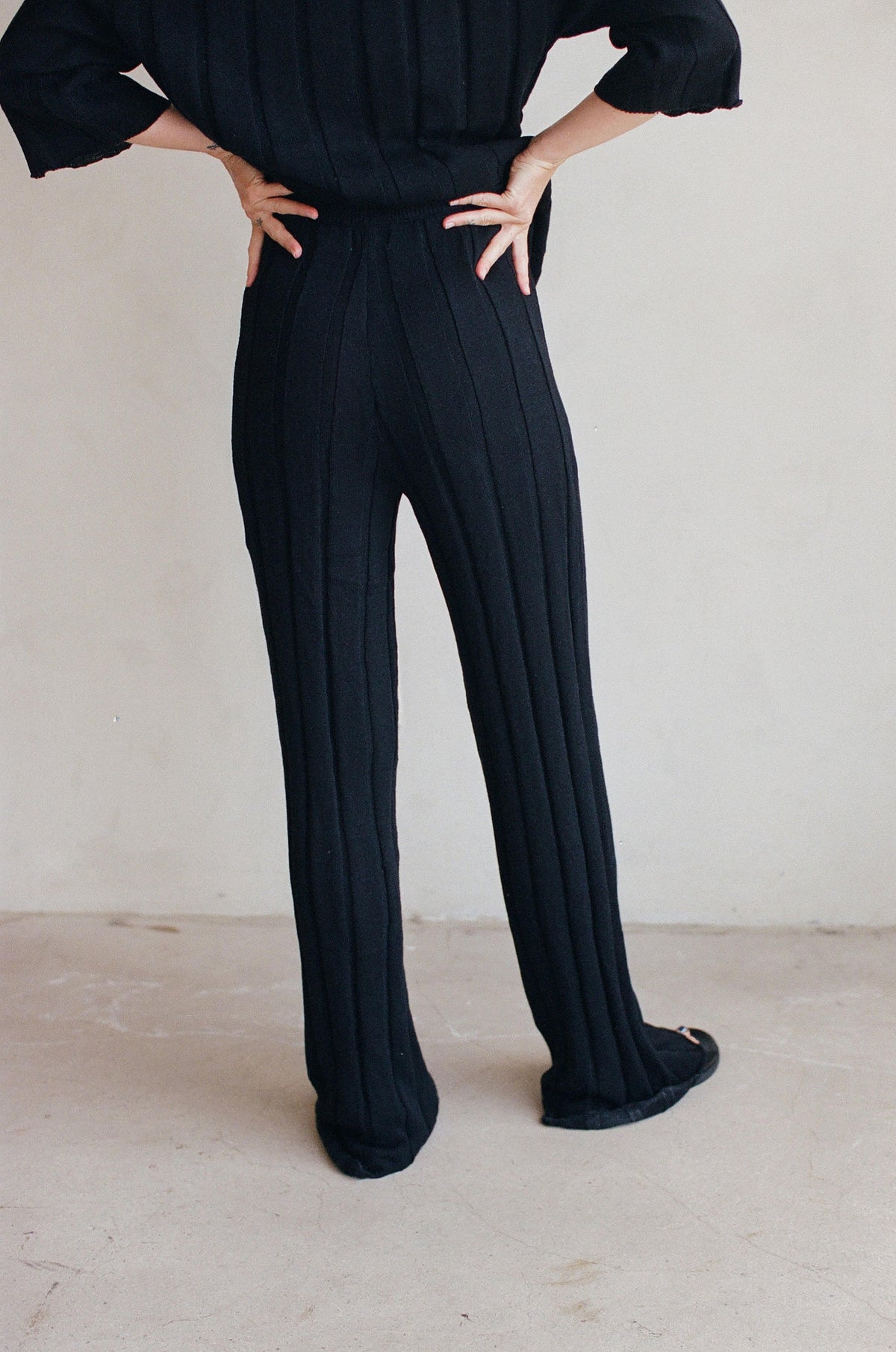 Beachcomber Cotton Ribbed Pant-Black-Final Sale