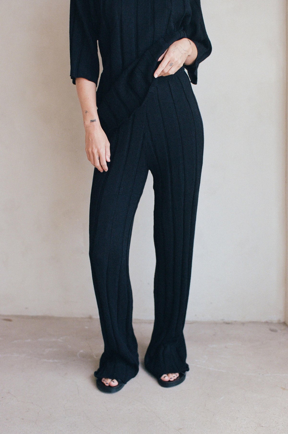 Beachcomber Cotton Ribbed Pant-Black-Final Sale