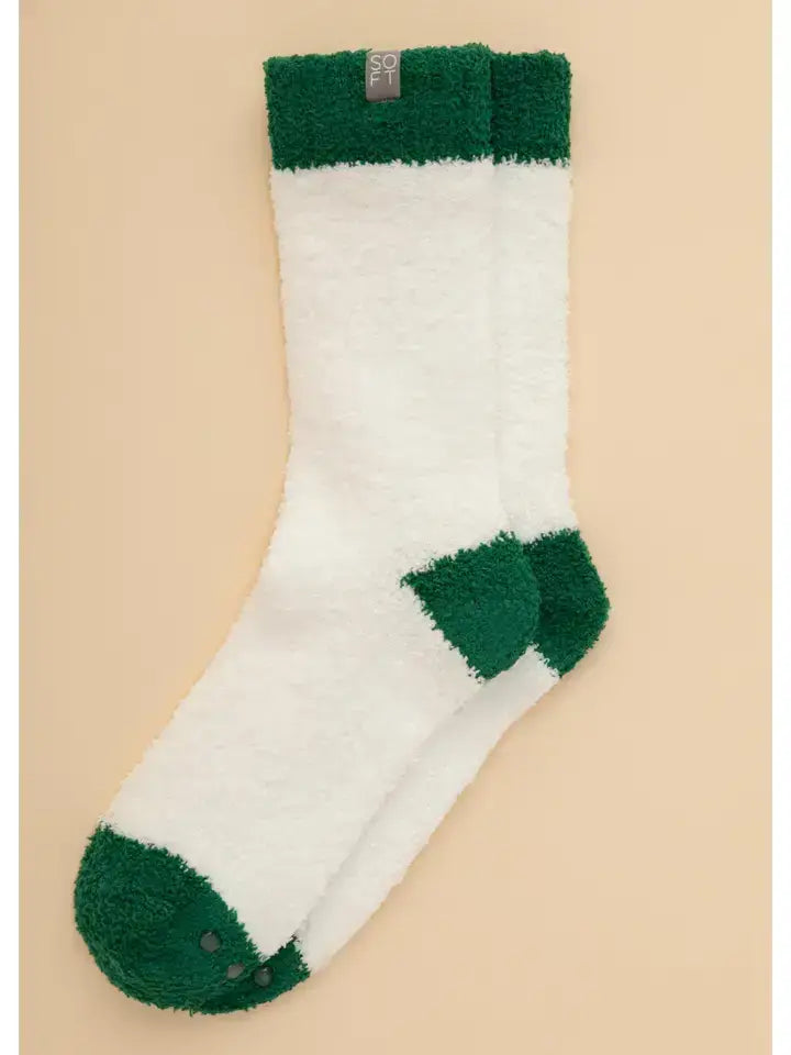 Marshmallow Crew Socks-White/Green Heel