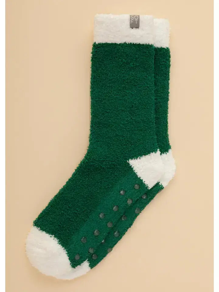 Marshmallow Crew Socks-Green/White Heel