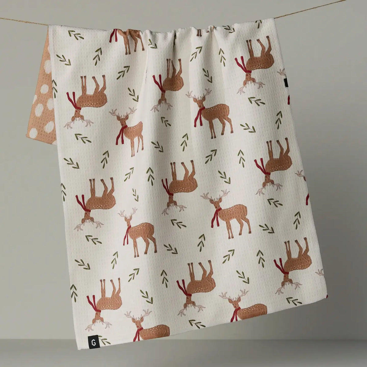 Winter Reindeer Reversible Tea Towel