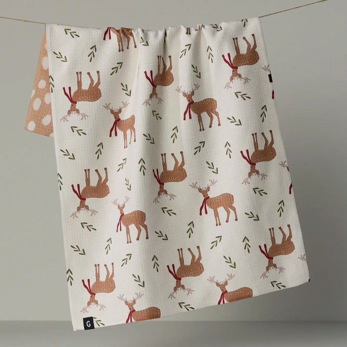 Winter Reindeer Reversible Tea Towel