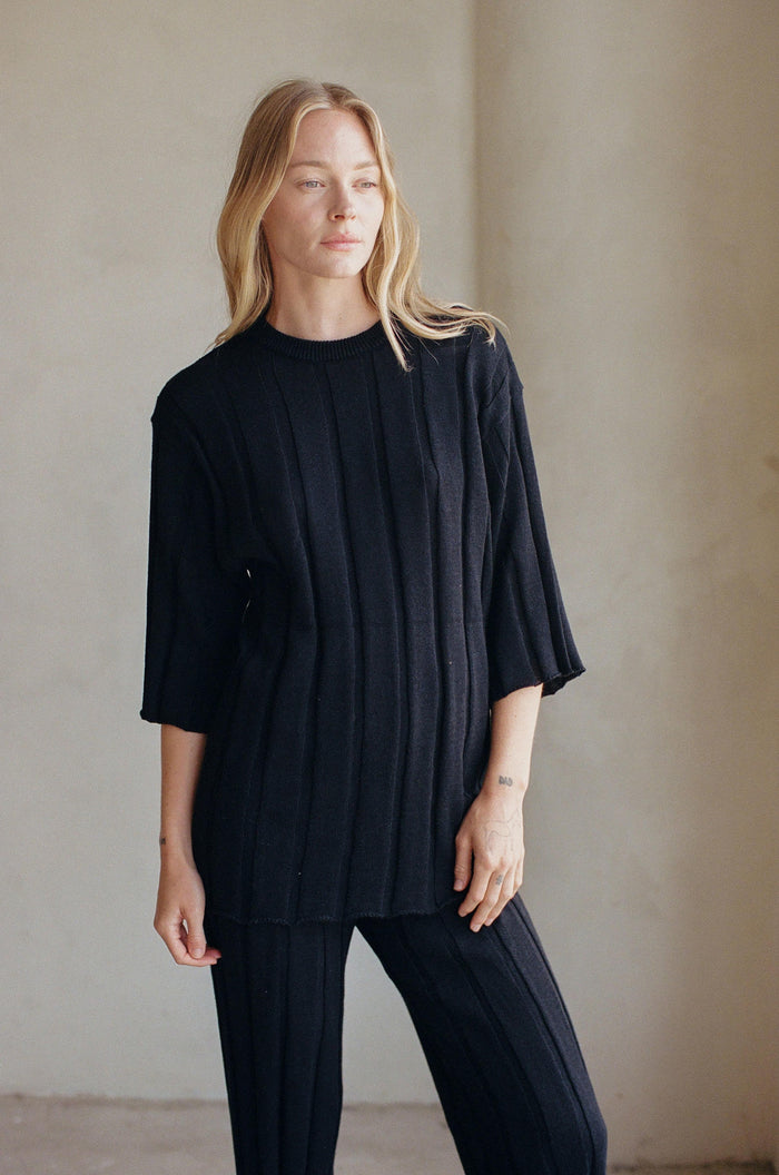 Beachcomber Cotton Ribbed Top-Black-Final Sale